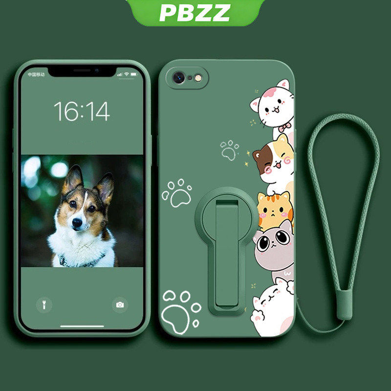 Ốp lưng cho iPhone 5s, iPhone 5, iPhone 6, iPhone 6s, iPhone 6 plus, vỏ điện thoại, ốp mềm silicone lỏng chống sốc, thiết kế mới, thẩm mỹ, hình mèo hoạt hình với giá đỡ YTXZDZMM01