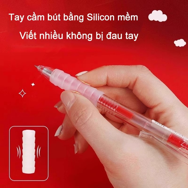 Bút bi mực đỏ xanh, lõi 0.5mm, viết đều và mượt mà, cán cầm dạng vân mây, dành riêng cho học sinh