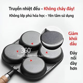 Chảo làm bánh khọt chiên trứng 4 ngăn tay cầm gỗ Chảo 4 ngăn،Chảo Gang Chống Dính