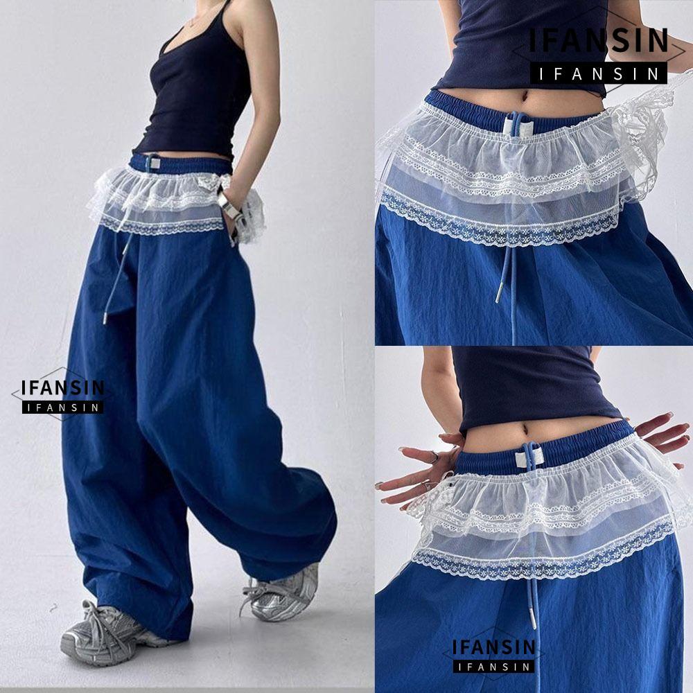 IFASIN Ren Lên Xù Váy, Thêu Hoa Bông Tai Kẹp Ren Mini Váy, Nhìn Xuyên Qua Y2K Dạo Phố Rèm Mông Quần Jean Trang Trí