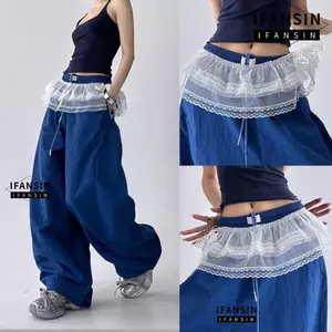 IFASIN Ren Lên Xù Váy, Thêu Hoa Bông Tai Kẹp Ren Mini Váy, Nhìn Xuyên Qua Y2K Dạo Phố Rèm Mông Quần Jean Trang Trí