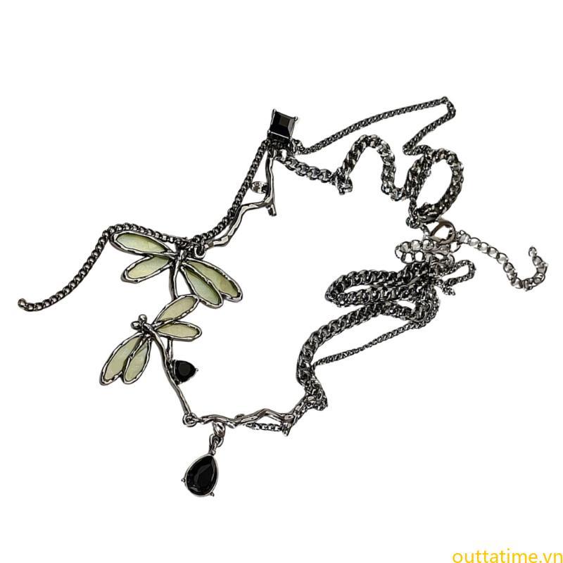 Elegant Gunmetal Odonate Pendant Necklace Unique Clavicle Chain Fashion Jewelry