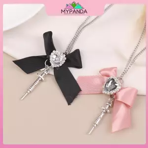 Mặt Dây Chuyền Hình Trái Tim Với Nơ Tình Yêu Bằng Kim Loại Giả Kim Cương - Phong Cách Gothic Thoáng Mát - Món Quà Thời Trang Cho Nữ