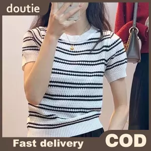 Doutie Áo Thun Mùa Hè Sọc Tay Ngắn Màu Trơn - Thời Trang Và Đa Năng