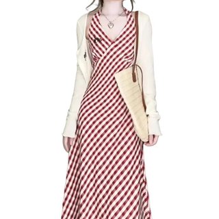 Váy dây cao cấp kẻ sọc mỏng phong cách retro phương Tây, size lớn, đẹp phù hợp nữ đi biển