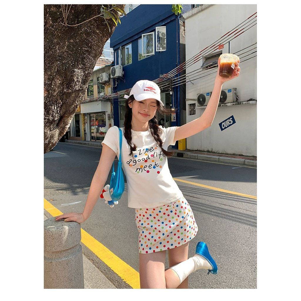Váy chấm bi màu sắc đa dạng cho nữ, phong cách vintage, thiết kế ngắn ôm eo cao, hình dáng A-line