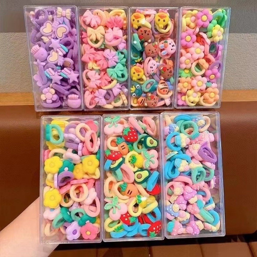 Hobbyin 50/100 Chiếc Dây Buộc Tóc Bé Gái, Thiết Kế Hoa và Động Vật, Linh Hoạt và Thoải Mái cho Bé Gái