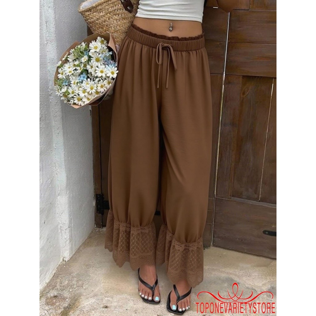 Topone - Quần ống rộng ren dáng rộng vừa vặn, phù hợp cho mùa hè
