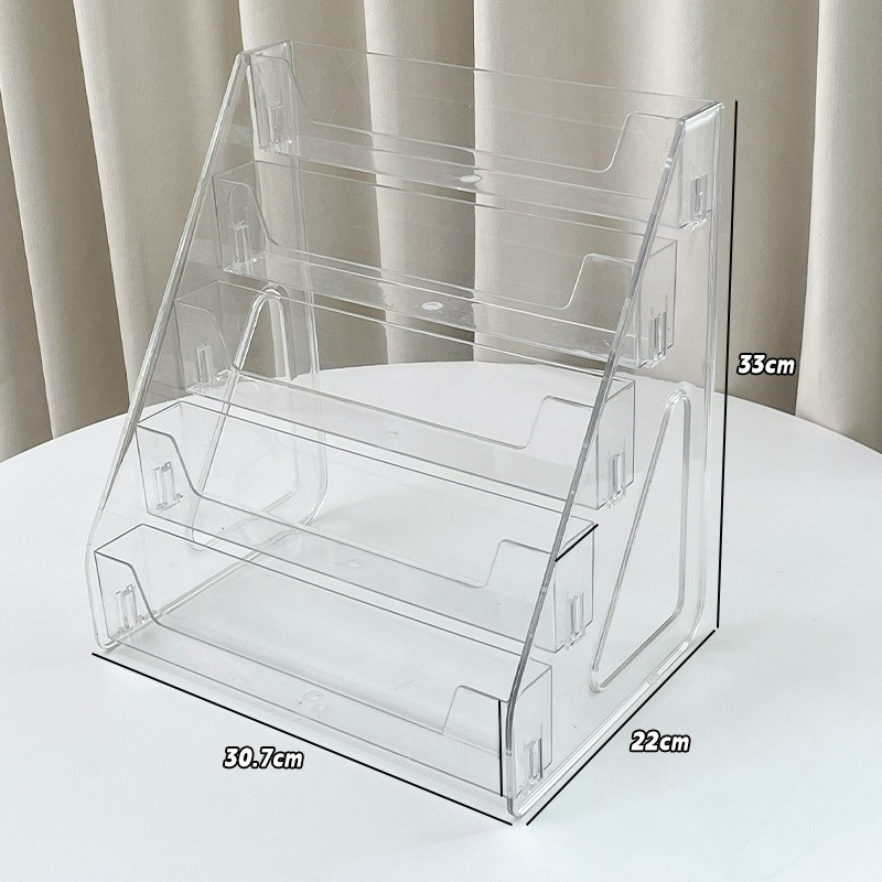 Giá để bàn dạng bậc thang 5 tầng trong suốt chất liệu PET, đa năng cất giữ mỹ phẩm, kính mắt