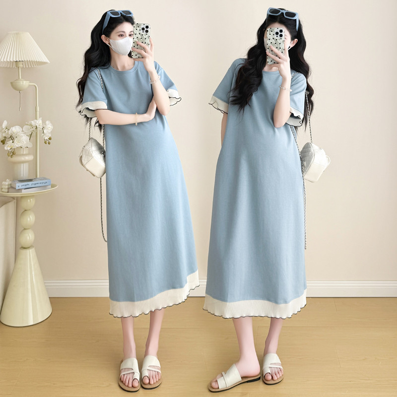 Váy bà bầu mùa xuân hè ngắn tay dài dáng rộng