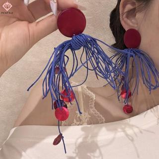 Bông Tai Dài Màu Xanh Đỏ, Phong Cách Phóng Đại Retro Thích Hợp Cho Cô Dâu Và Kỳ Nghỉ