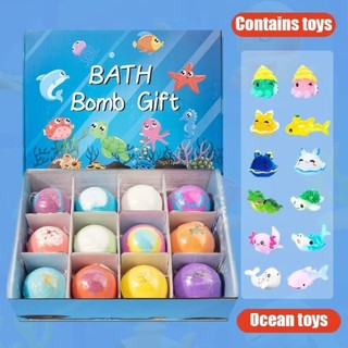 WOAY Bom tắm trẻ em, với đồ chơi Bom tắm chủ đề đại dương kèm theo, Quà tặng Spa đổi màu sắc Bộ bóng muối tắm nhẹ nhàng