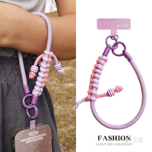 Điện Thoại Di Động Dây Nữ Cổ Tay Ngắn Màu Sắc Tương Phản Da Dệt Mạnh Bền Ngoài Trời Leo Núi Du Lịch Chống Mất