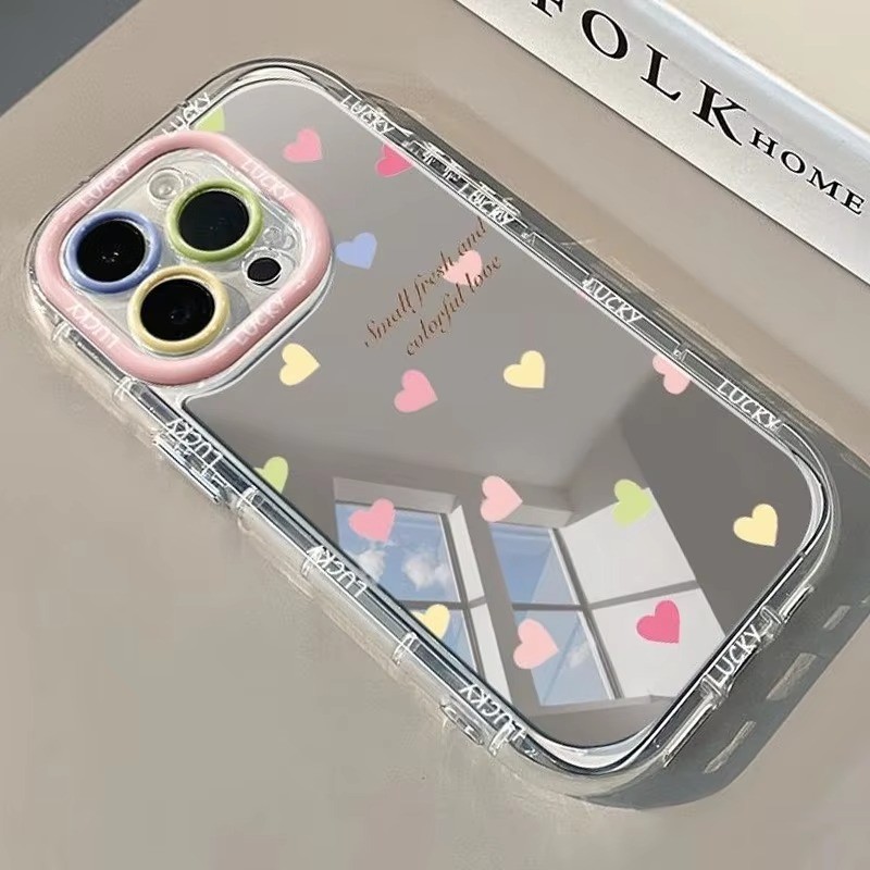 Đẹp Nhiều Màu Sắc Tình Yêu Họa Tiết Tiếng Anh Gương Ốp Lưng Điện Thoại iPhone 17 16 15 14 13 12 11 Pro Max 16E XR X XS 7 8 Plus Vỏ Chống Sốc