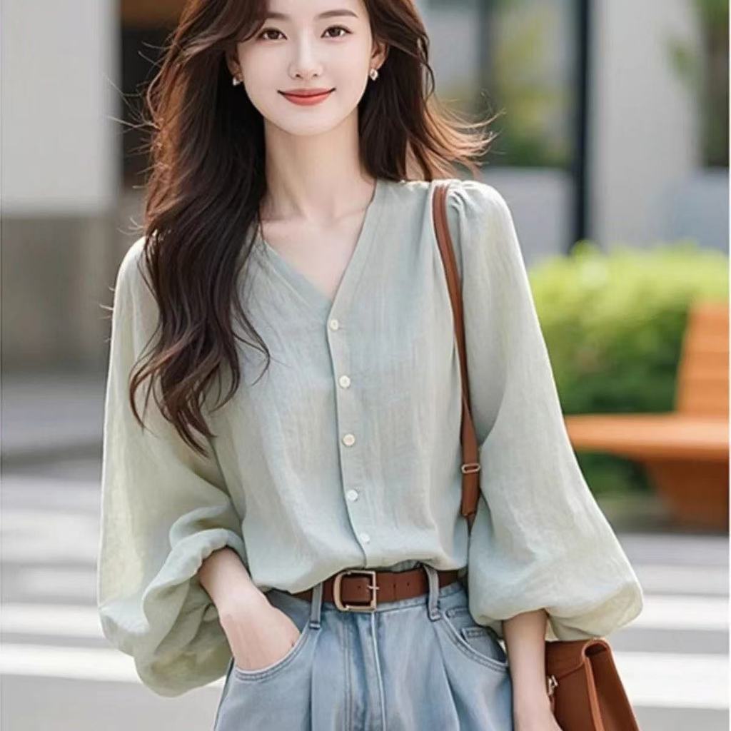 Áo sơ mi nữ phong cách Pháp dài tay thoáng mát mùa hè