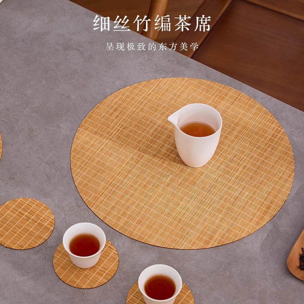 Thảm Trà Tre Tròn Phong Cách Thiền Zen Lót Ly Mây Tre Đan Trang Trí Bàn Trà Wabisabi Tấm Lót Chống Bẩn Cao Cấp Dễ Dàng Vệ Sinh