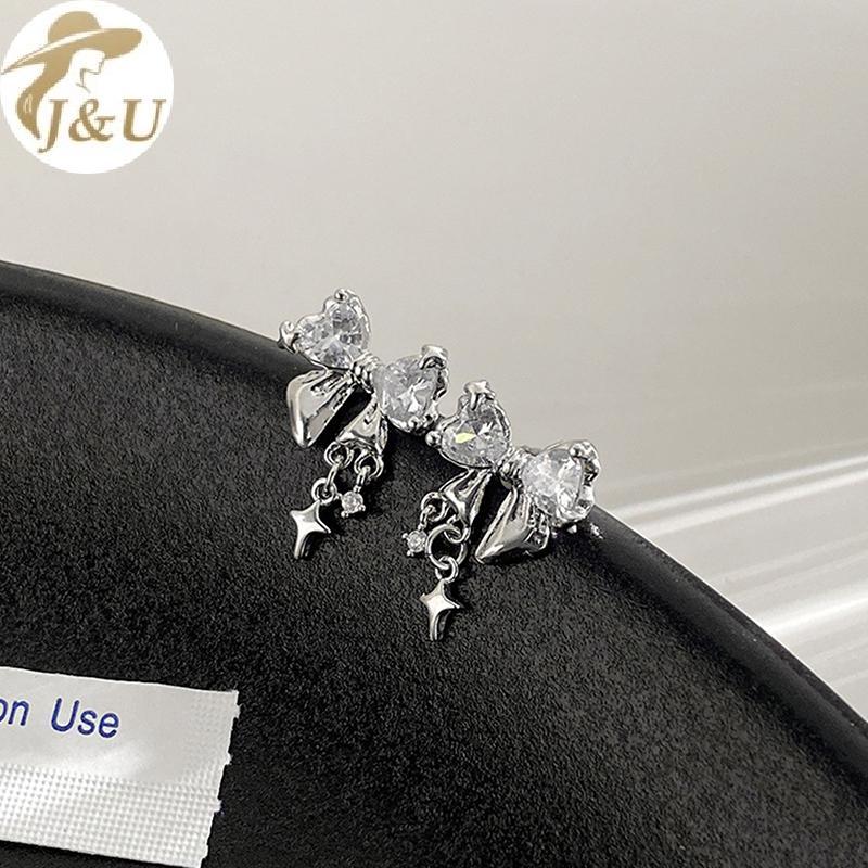 Cặp bông tai phong cách Hàn Quốc với nơ zircon và pha lê ngọt ngào, hợp thời trang dành cho nữ