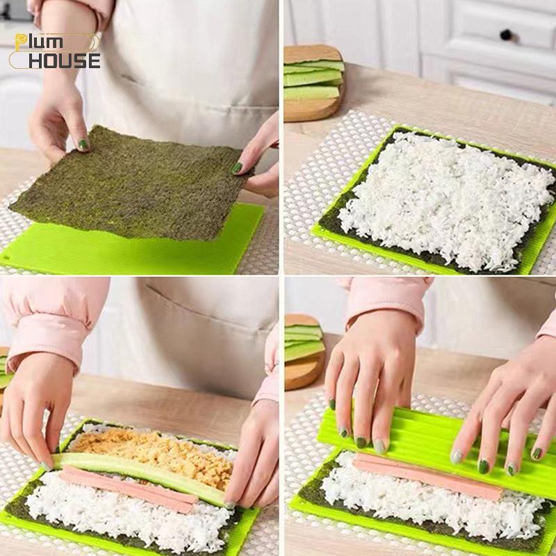 PlumHOUSE Thảm silicon cán tre giả, chống dính, bền, tái sử dụng, dùng làm sushi cuộn