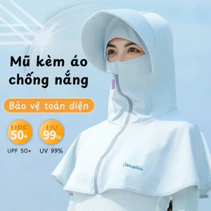 Mũ Chống Nắng Toàn Diện Nữ, Kèm Khẩu Trang Che Mặt Cổ DINO, Áo Choàng Chống UV, Vải Mát Lạnh Thoáng Khí