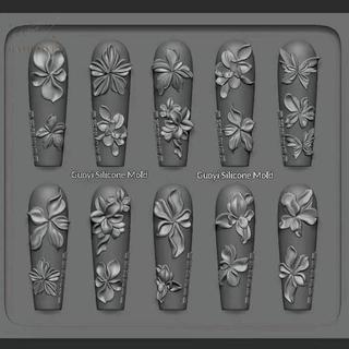 Khuôn làm móng bằng silicon 5 mảnh họa tiết hoa, trang trí móng tay nghệ thuật lập thể, sơn làm đầy khuôn cứu trợ
