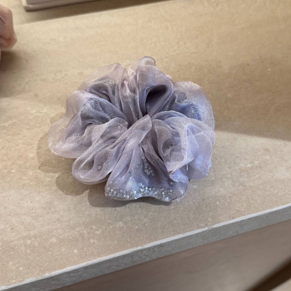Dây buộc tóc lưới hai lớp phong cách mới, gắn kim cương giả cao cấp organza