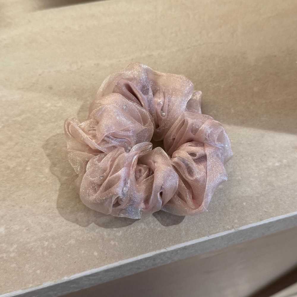 Dây buộc tóc lưới hai lớp phong cách mới, gắn kim cương giả cao cấp organza