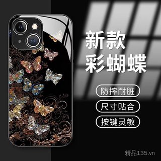 Bướm màu pha lê Thích hợp cho Ốp điện thoại 17PROMAX iPhone16 Glass 15 Case PURA80