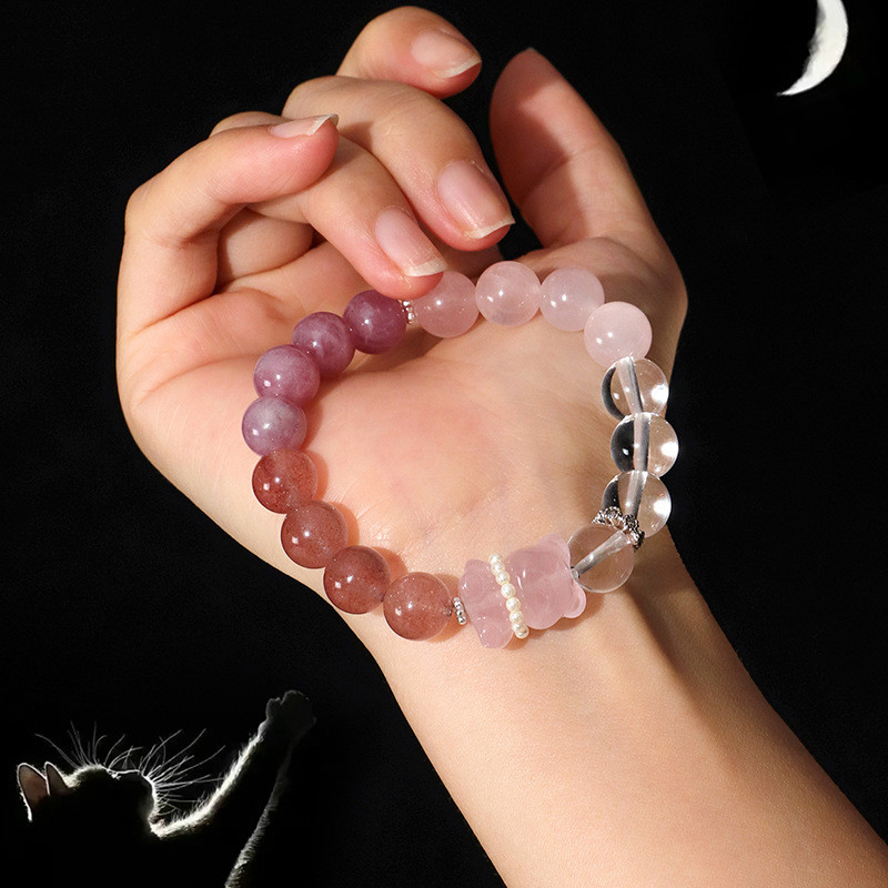 Vòng tay đính cườm pha lê dâu hồng ngựa tím