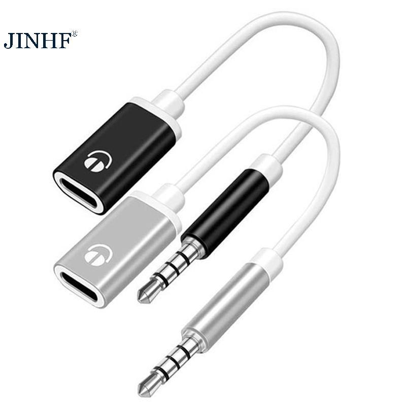 JINHF 3.5mm Công cộng sang Loại C Tai nghe phẳng sang cáp chuyển đổi tròn cho kết nối tương tự với bộ chuyển đổi điện thoại di động HOT