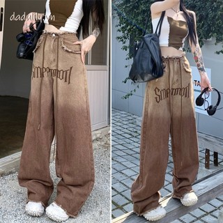 DADUlily | Quần jean nâu Melange loang màu ống rộng unisex, streetwear chụp OOTD, hàng có sẵn