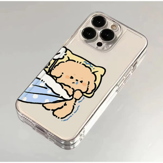 Gối ngủ cho cặp đôi, cún con phù hợp với vỏ điện thoại 16/17 Promax, iPhone 15 trong suốt, 14 Pro, đáng yêu, chống rơi