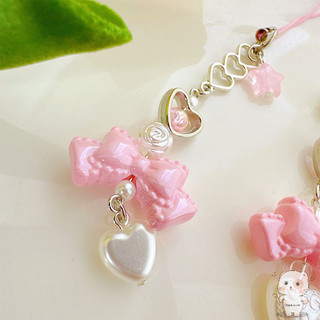 【Chamvn】phụ kiện trang trí sổ kế hoạch dây đeo đáng yêu. Móc treo điện thoại hình trái tim và nơ xinh xắn