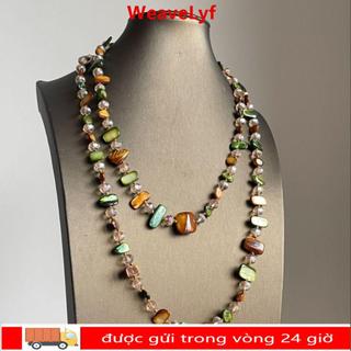 Vòng cổ WEAVELYF hai lớp, thiết kế boho với nhiều màu sắc và xanh lá cây, phù hợp làm phụ kiện thời trang cho nữ