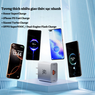 Củ sạc nhanh GaN 65W PD USB-A + Type-C kèm cáp 4 trong 1 cho iPhone 11 12 13 14 15 16 17 Honor OPPO Vivo Xiaomi Samsung