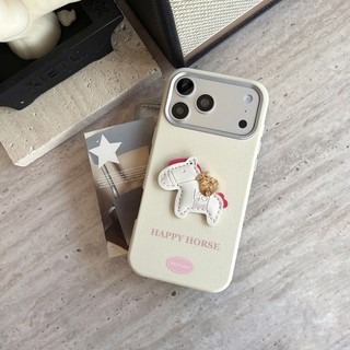 Làm Giàu Da Happy Horse Cam Đỏ 2in1 Da PU Điện Thoại Cho iPhone 17Promax 17Pro 13 14 15 16 Pro Max 15Plus Chống Sốc Nam Nữ Vỏ Di Động