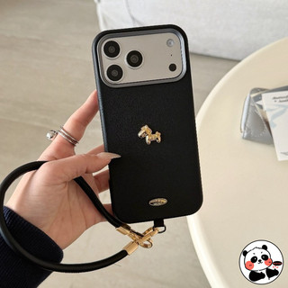 Ốp Điện Thoại Ngựa Vàng Năm Mới Có Dây Da PU Cho iPhone 17 Pro Max Air 16E 16 15 14 Plus 13 12 11 Pro Max XS Max X XR Vỏ Sang Trọng Dễ Thương Mềm Chống Sốc