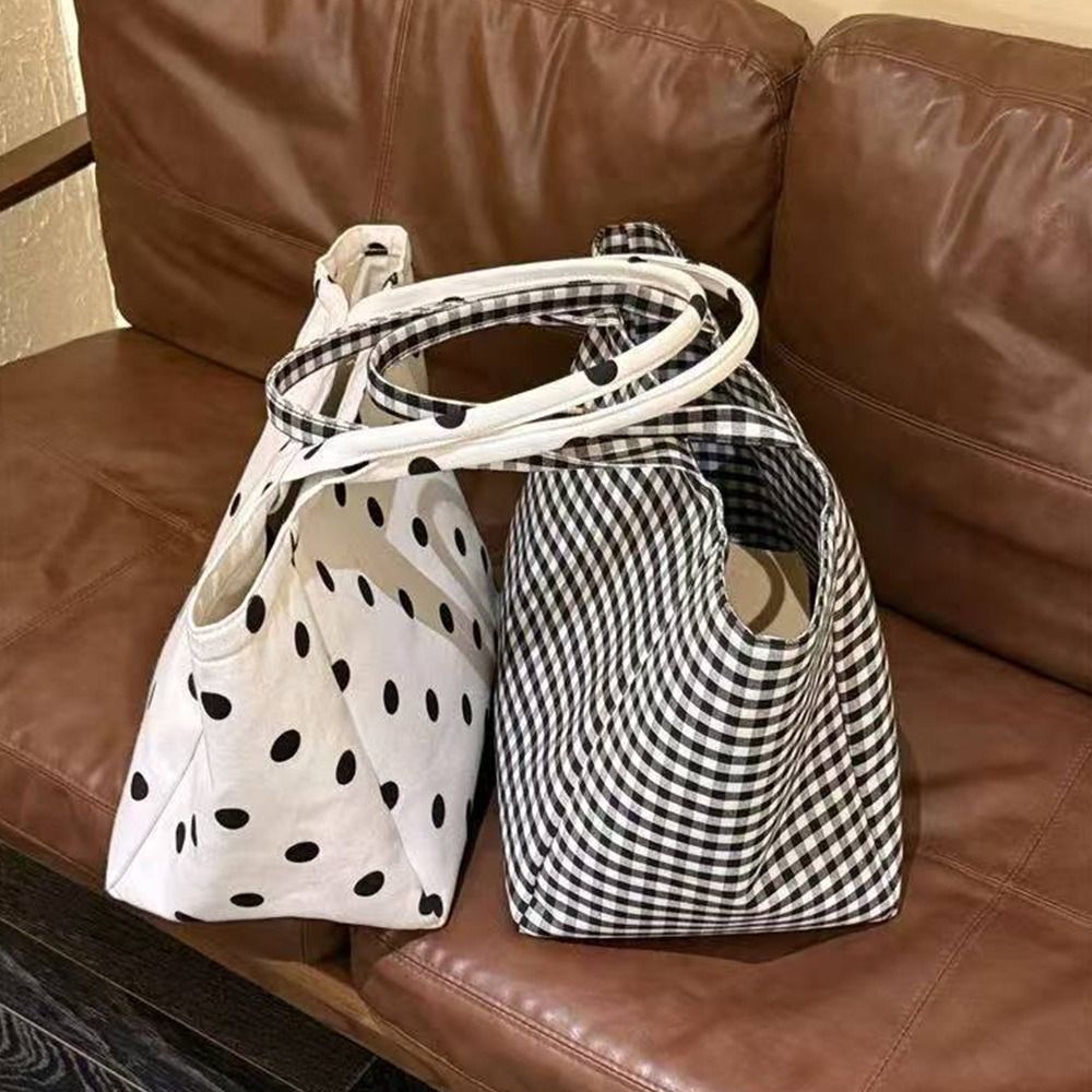 Túi tote vải JVSUB, Túi chấm bi in sọc in chấm bi, phong cách lười biếng Kiểm tra in chất liệu vải công suất lớn Tote dung tích lớn Sử dụng hàng ngày