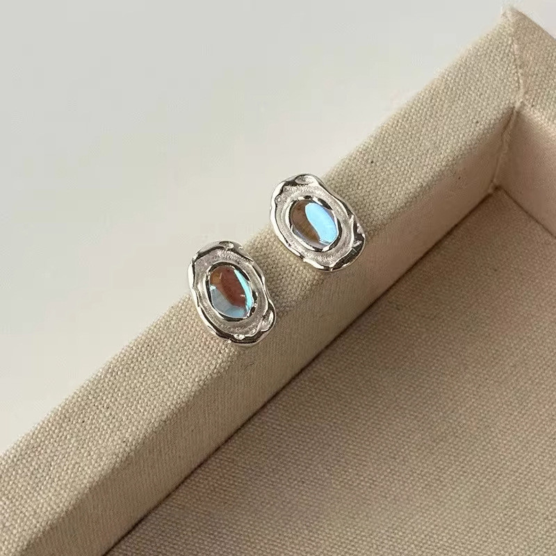 Bông tai mặt trăng đính đá, bạc S925 dành cho nữ