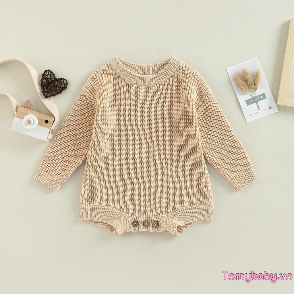 Áo liền quần dệt kim cho bé dài tay cổ tròn chắc chắn mùa thu đông cho bé gái bé trai