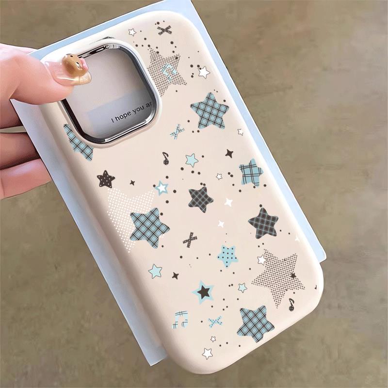 Màu xanh kiểm tra ngôi sao nhỏ cho 16 17 trường hợp điện thoại 14 15 11 Mũm mĩm iPhone 13 khung kim loại 7p 8p
