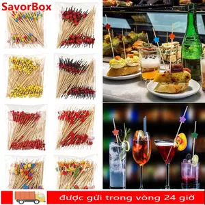 SAVORBOX 100 Chiếc Tre Chọn Đồ Dùng Tiệc Dã Ngoại Cupcake Trái Cây Nĩa Salad Rau Que Tăm Xiên Handmade Tăm