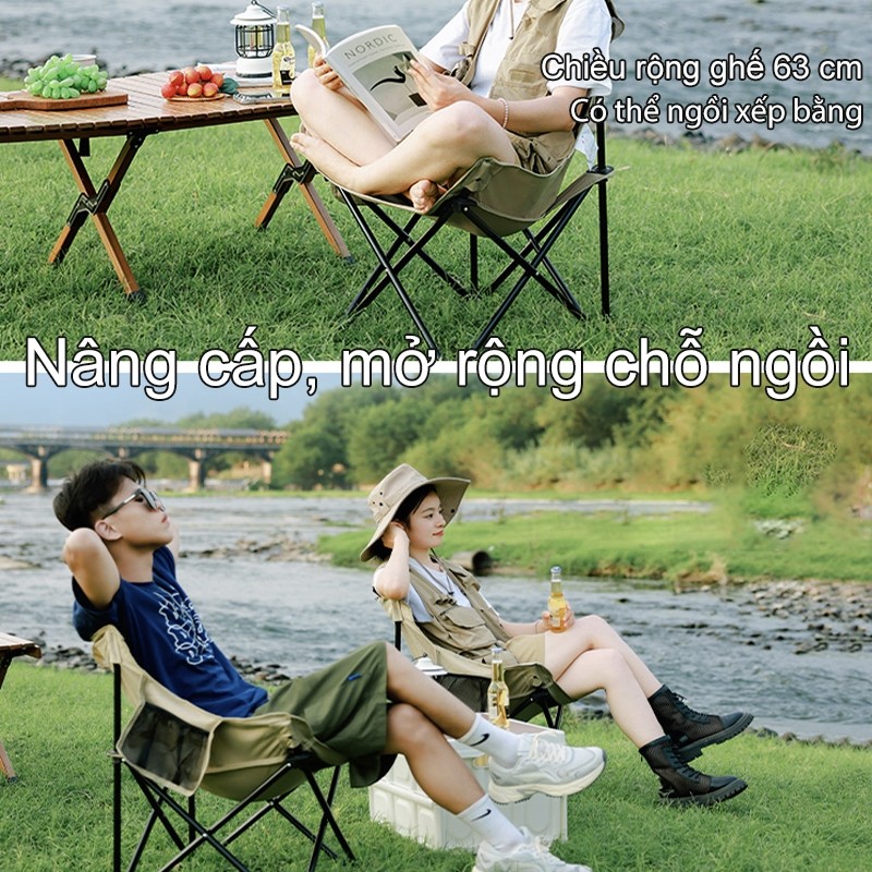 Ghế Camping Gấp Gọn có thể gập lại ngoài trời có thể điều chỉnh độ cao Ghế mặt trăng di động Tải trọng 300kg Câu cá