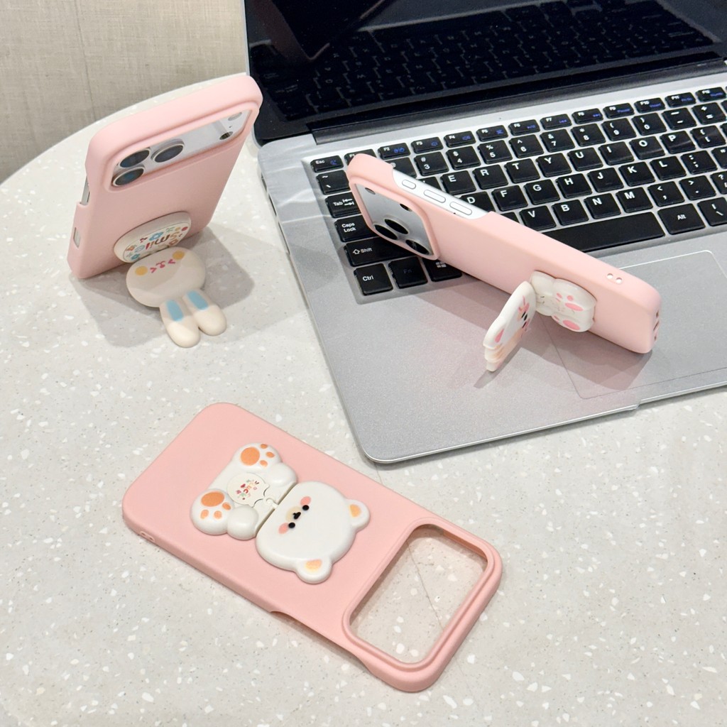 Vỏ điện thoại hình gấu bông hồng 3D phù hợp cho iPhone 17 Pro Max  iPhone 17 16 15 14 13 12 11