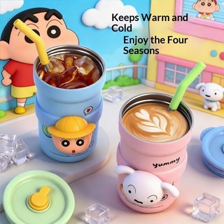 Cốc giữ nhiệt bằng thép không gỉ Crayon Shin-Chan Hoạt hình Hàng hóa Dễ thương Phong cách mới Cốc nước ống hút cầm tay có giá trị cao