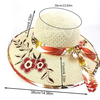 Mũ Rơm Panama Cho Nữ, Thêu Hoa, Chống Tia UV, Phù Hợp Đi Biển Mùa Hè