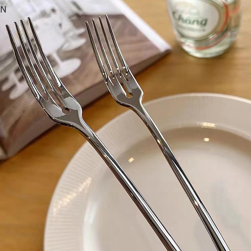 NS Inox Ăn Nĩa Tay Cầm Dài Bàn Dĩa Bộ Dao Kéo Hàn Quốc Bốn Tin Salad Món Tráng Miệng Nĩa Trái Cây Nhà Bếp NS