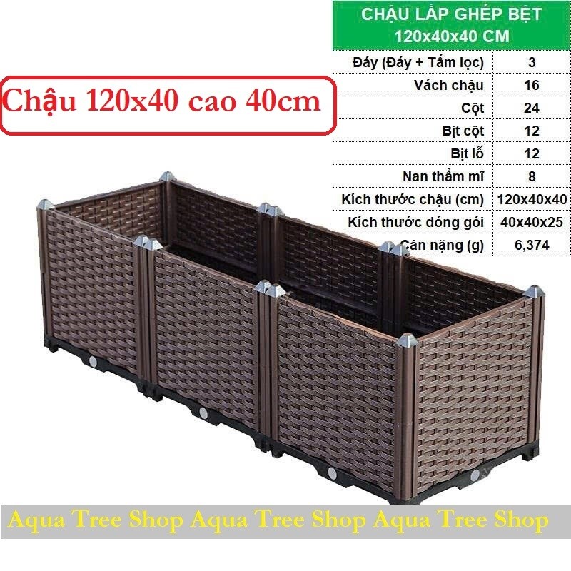 Chậu nhựa lắp ghép 120x40cm cao 40cm, chậu nhựa lắp ghép thông minh trồng rau sạch CG312