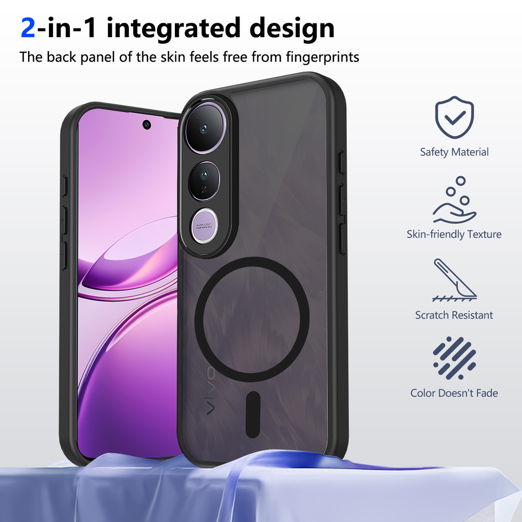 Ốp lưng Vivo V50 Lite 5G Vỏ thu hút từ tính màu đen mờ cho Ốp điện thoại Vivo V50 Lite 4G