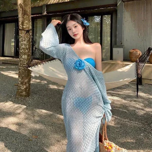 Phụ Nữ Mới Đi Biển Che Áo Dài Gợi Cảm Bikini 3 Miếng Bộ Đồ Bơi Kỳ Nghỉ Thanh Lịch Cho Nữ
