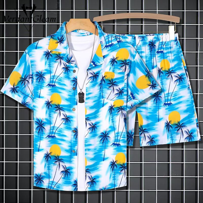 Bộ Đồ Du Lịch Hawaii Phù Hợp Mùa Hè, Thiết Kế Cây Cọ Nhiệt Đới